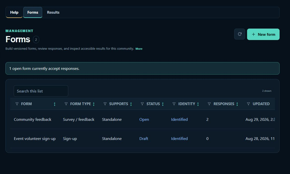 Forms workspace captured from the Platypus live demo