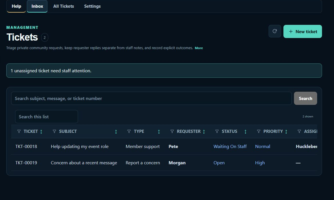 Tickets inbox captured from the Platypus live demo